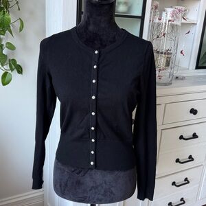 White House Black Market Black cardigan with Pearl Accents